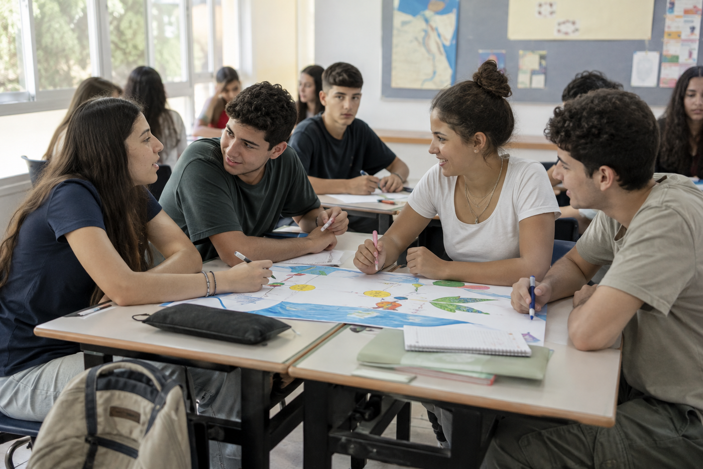 נער בכיתה מלאה מתקשה למצוא דרך להצטרף לעבודה הקבוצתית.