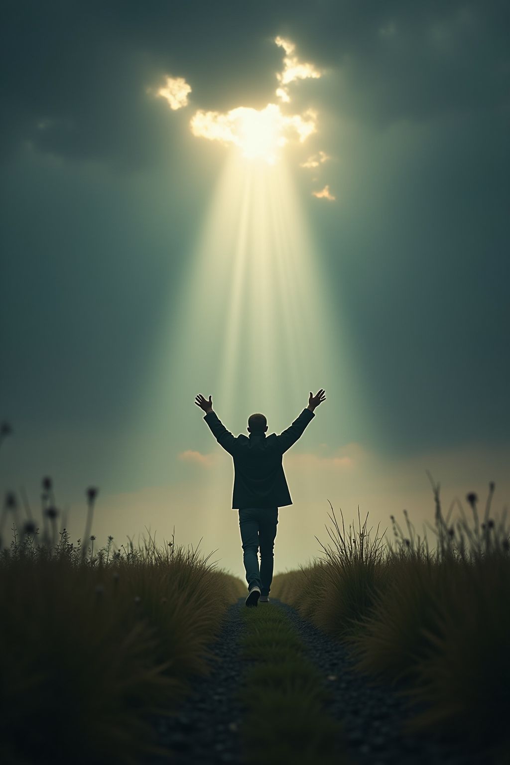 אדם מסתכל לשמיים בחיפוש אחר האור 