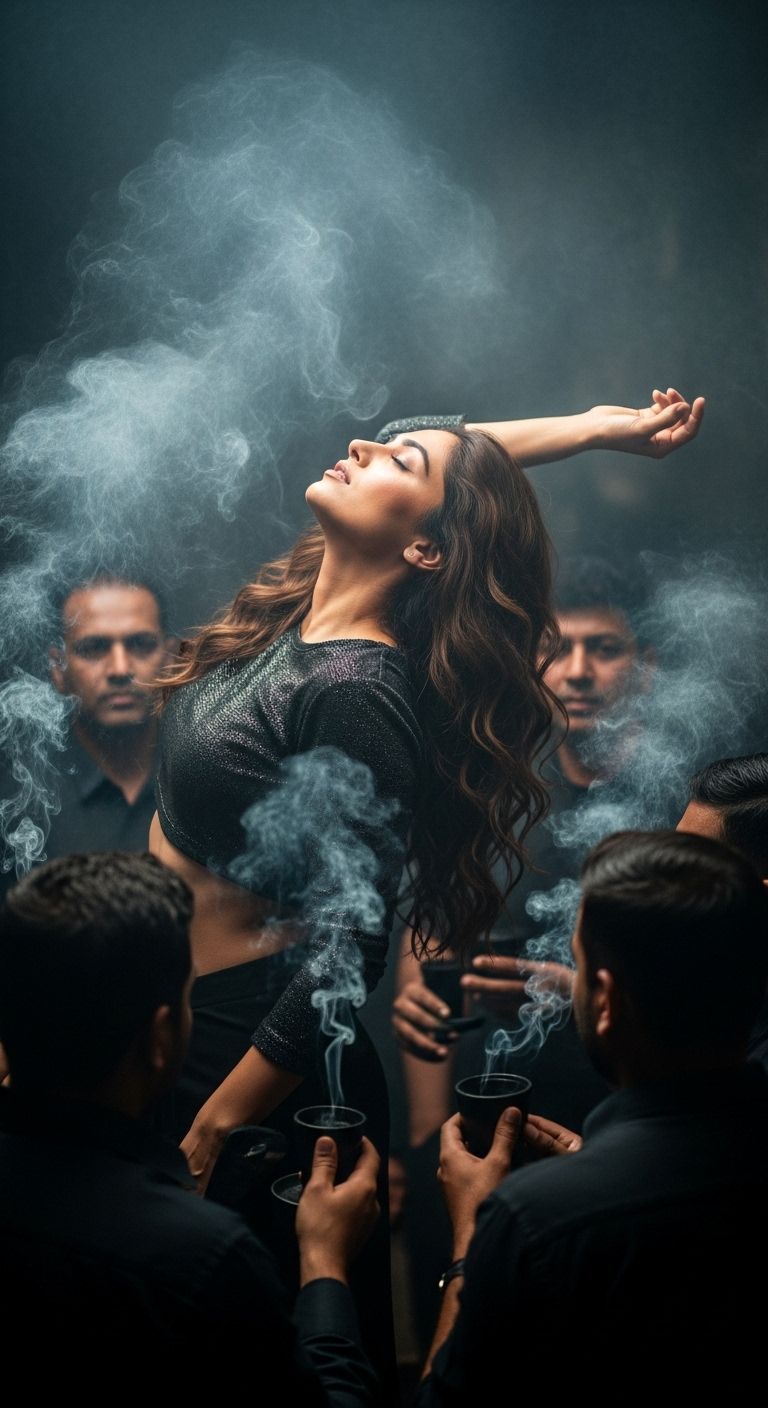 צעירים חוגגים במסיבה על רקע עשן סגריות