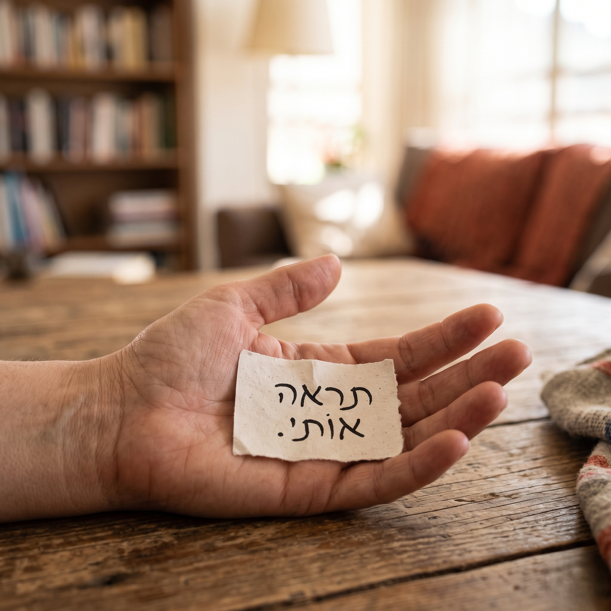יש מחזיקה פתק "תראה אותי"
