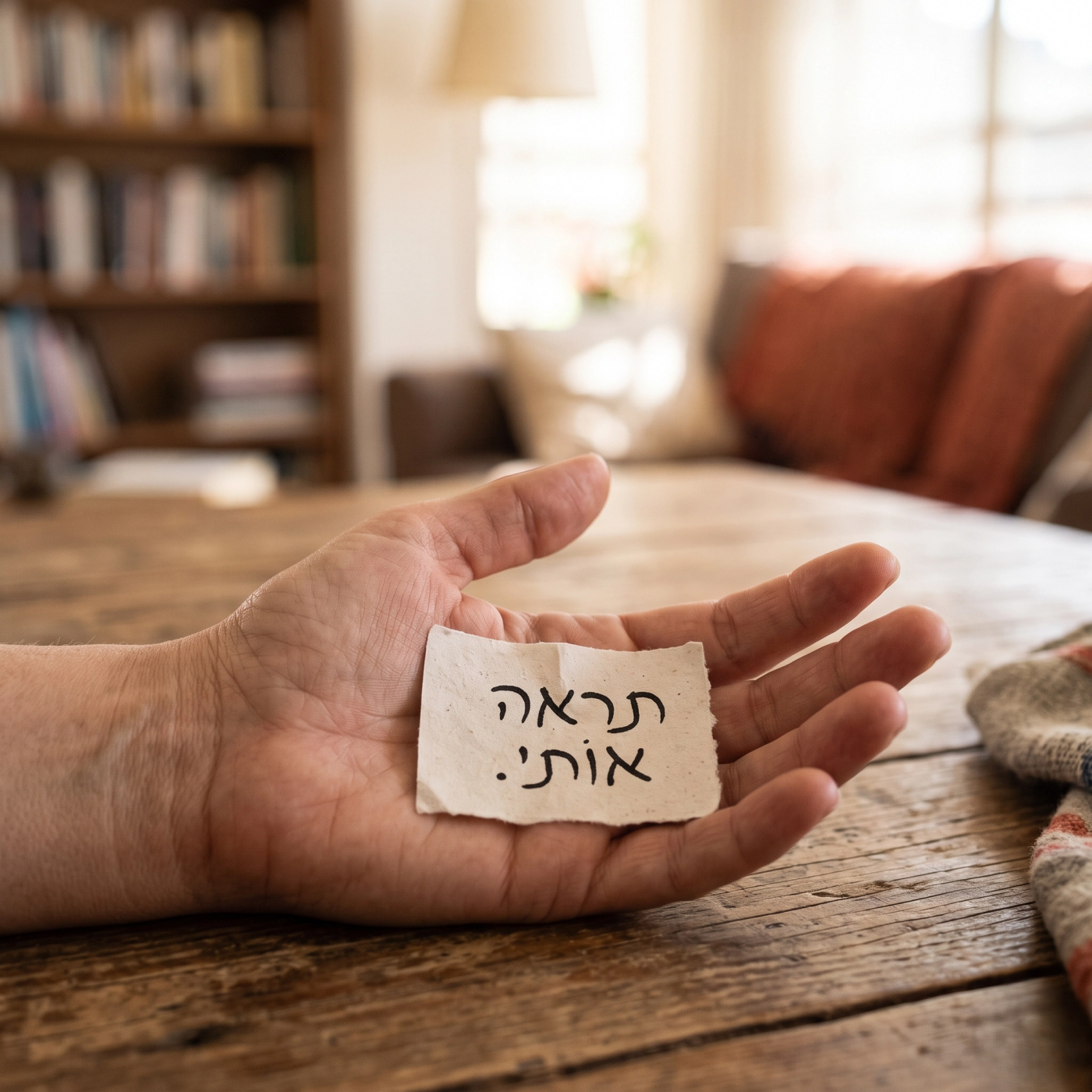יש מחזיקה פתק "תראה אותי"