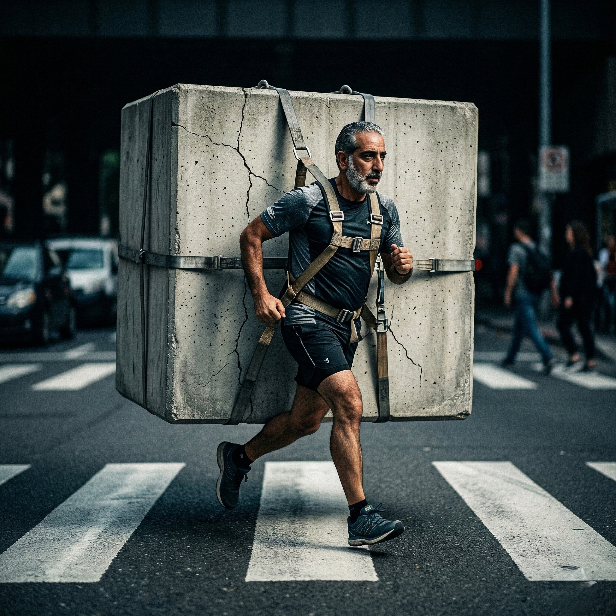 אדם רץ עם מיגונית על הגב