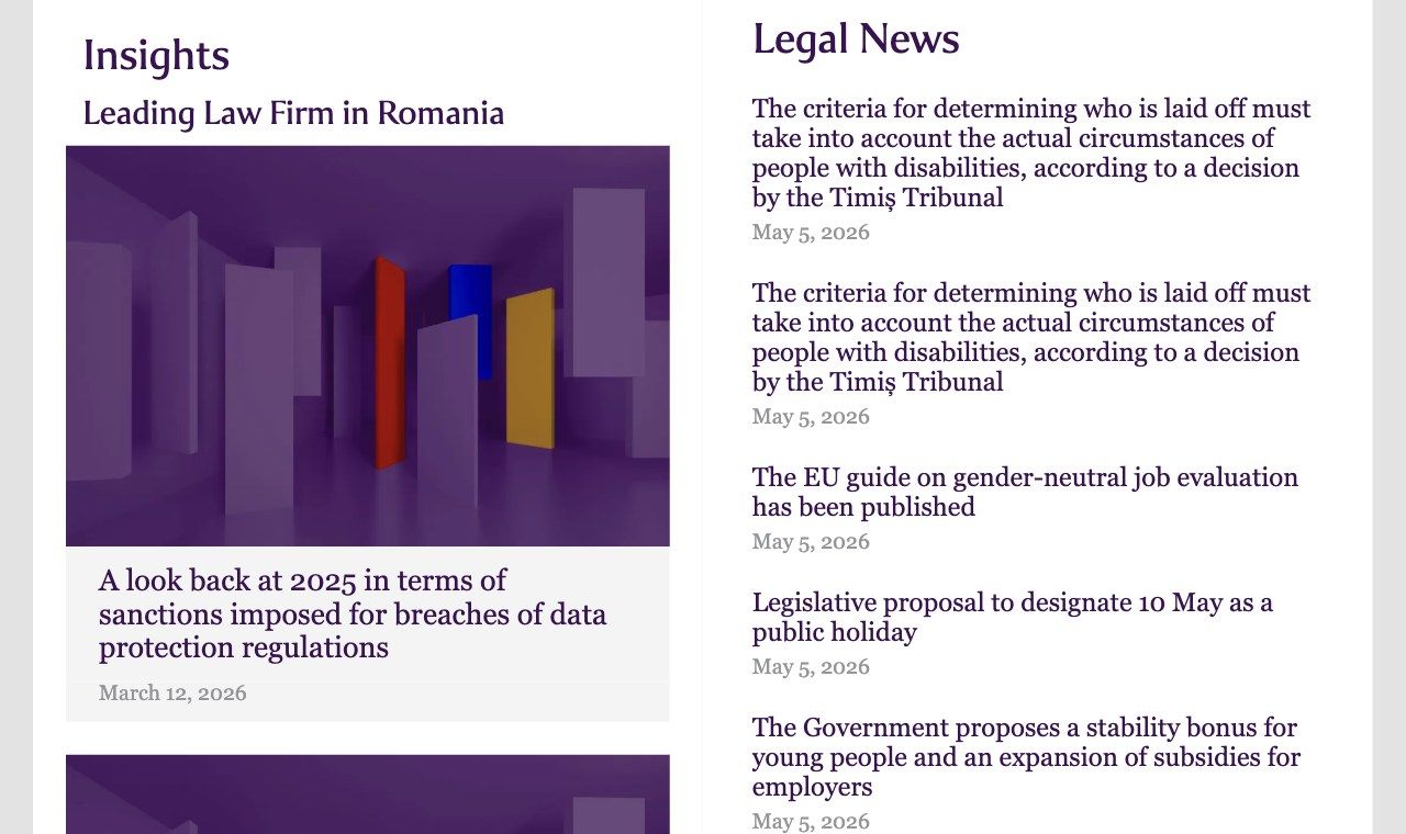 Secțiunea de conținut și Legal News a site-ului Filip & Company