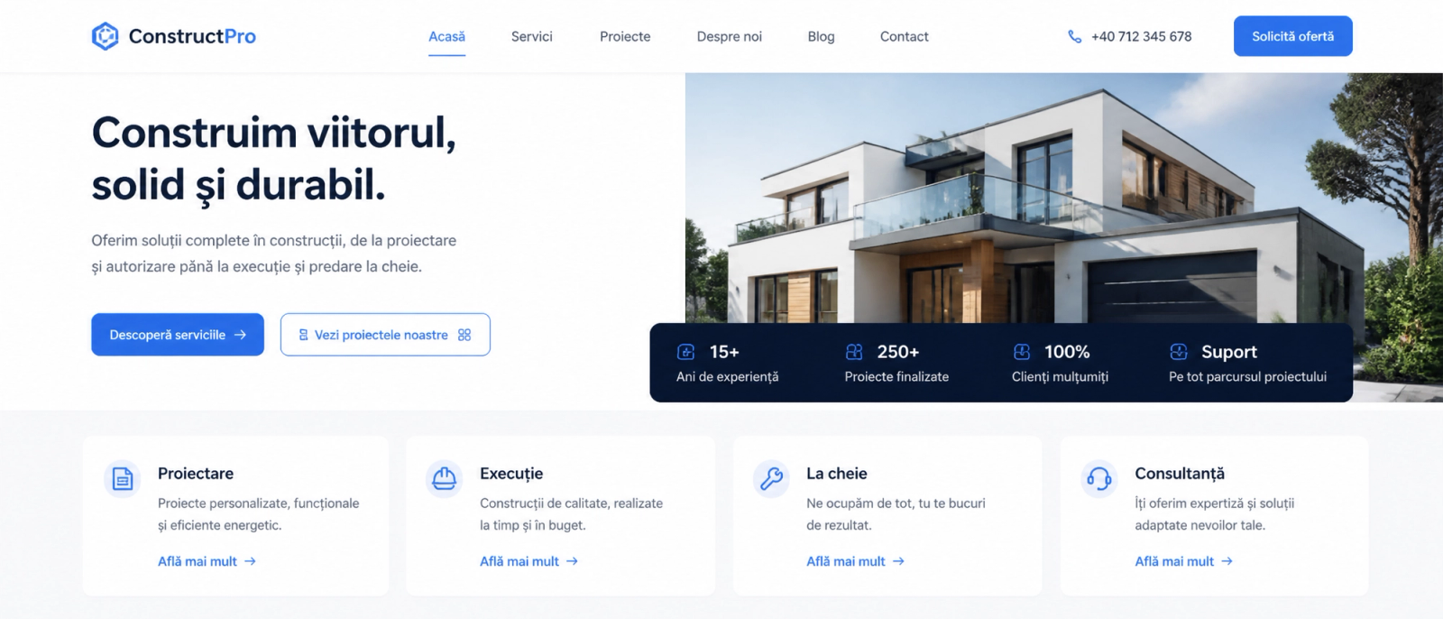 Website modern construit pentru claritate și structură