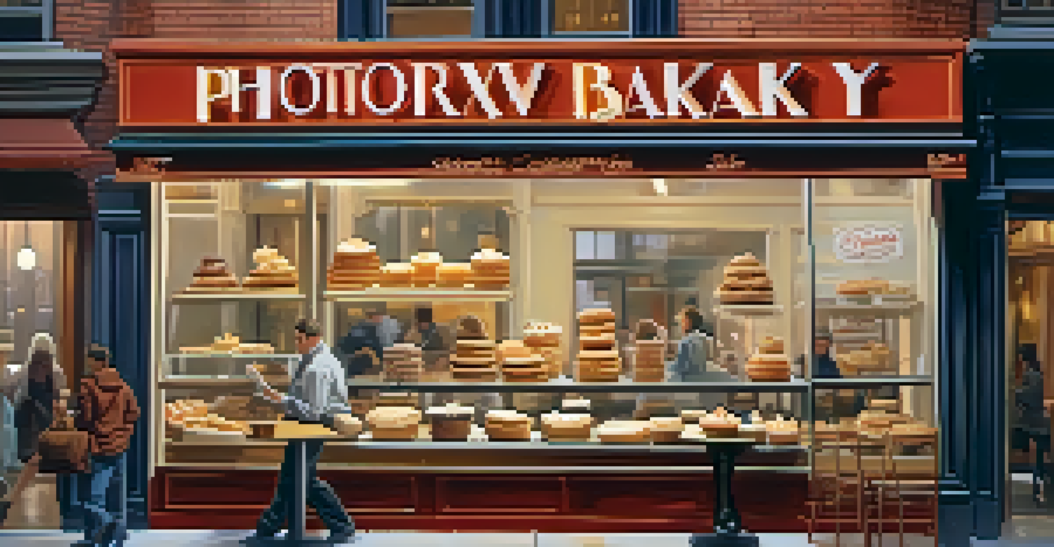 A bakery in New York City showcasing various desserts including cheesecake and cookies.
