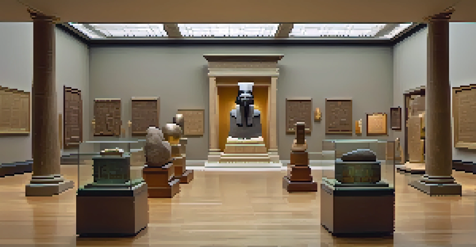 The interior of the Metropolitan Museum of Art, showcasing ancient Egyptian artifacts in an elegantly lit gallery.