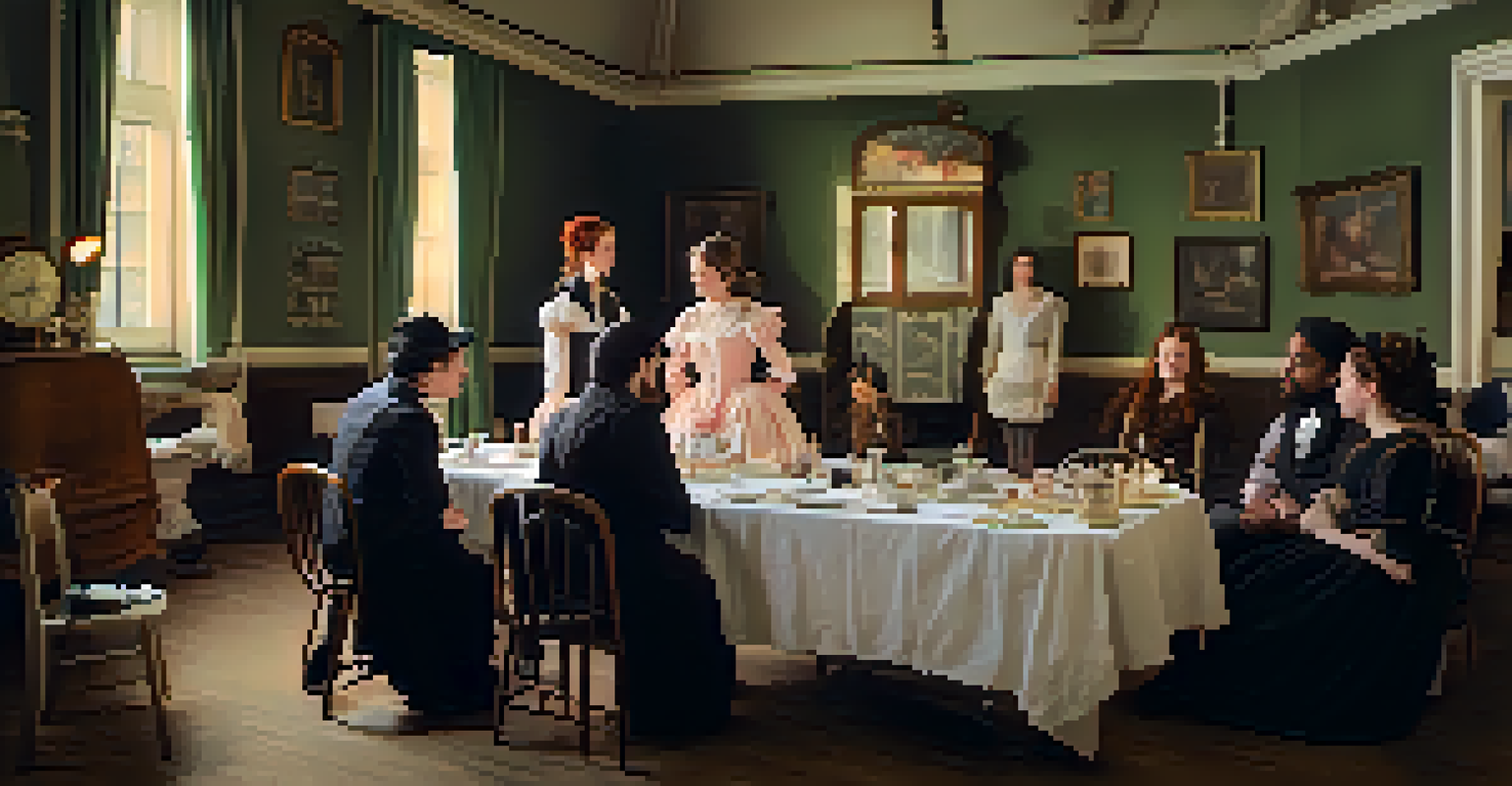 A Victorian hospital room setting for immersive theater, featuring actors in whimsical costumes and audience members interacting with the performance.