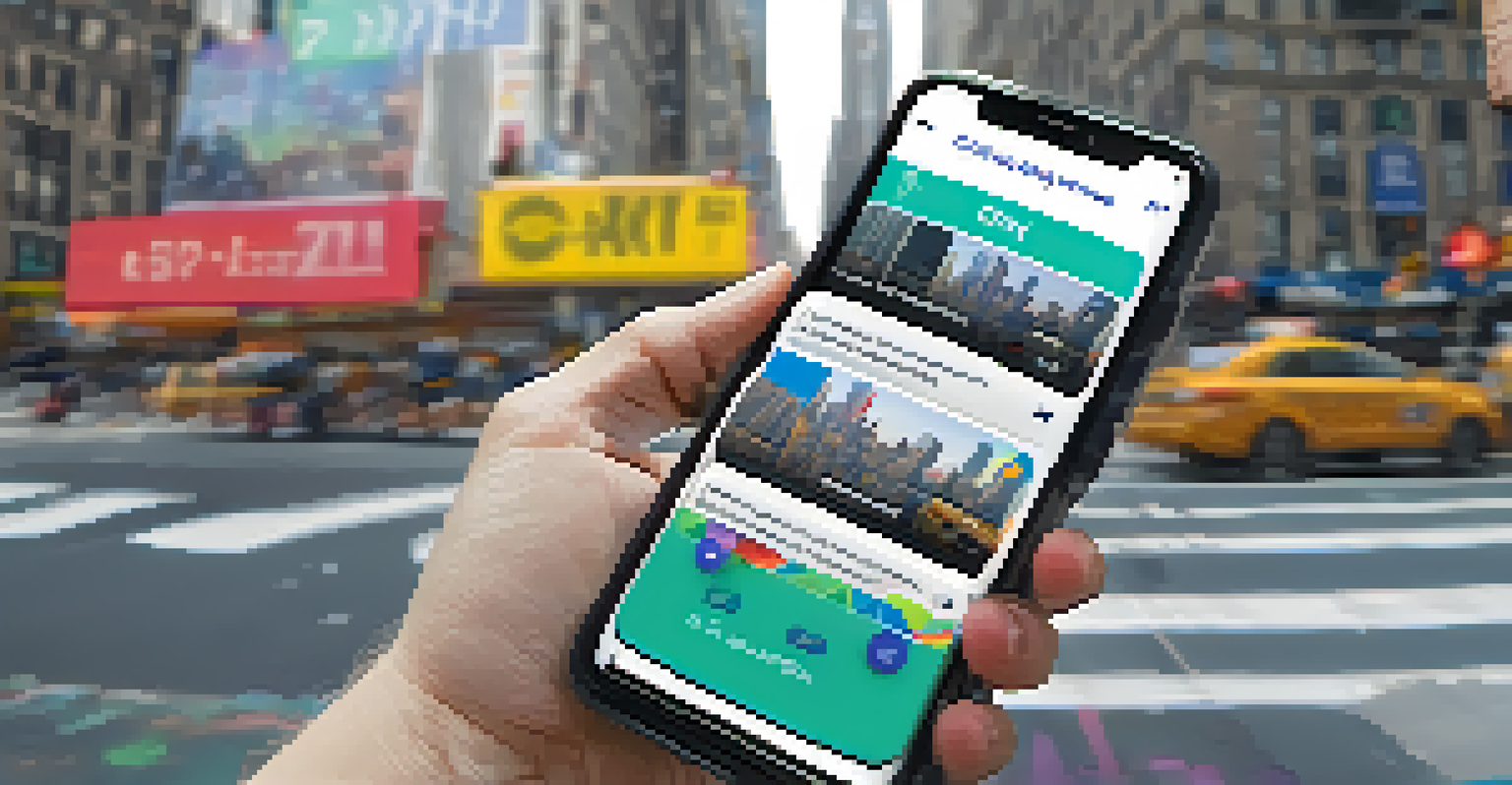 Close-up of a person using a smartphone to access the NYC 311 app, with a city background out of focus.