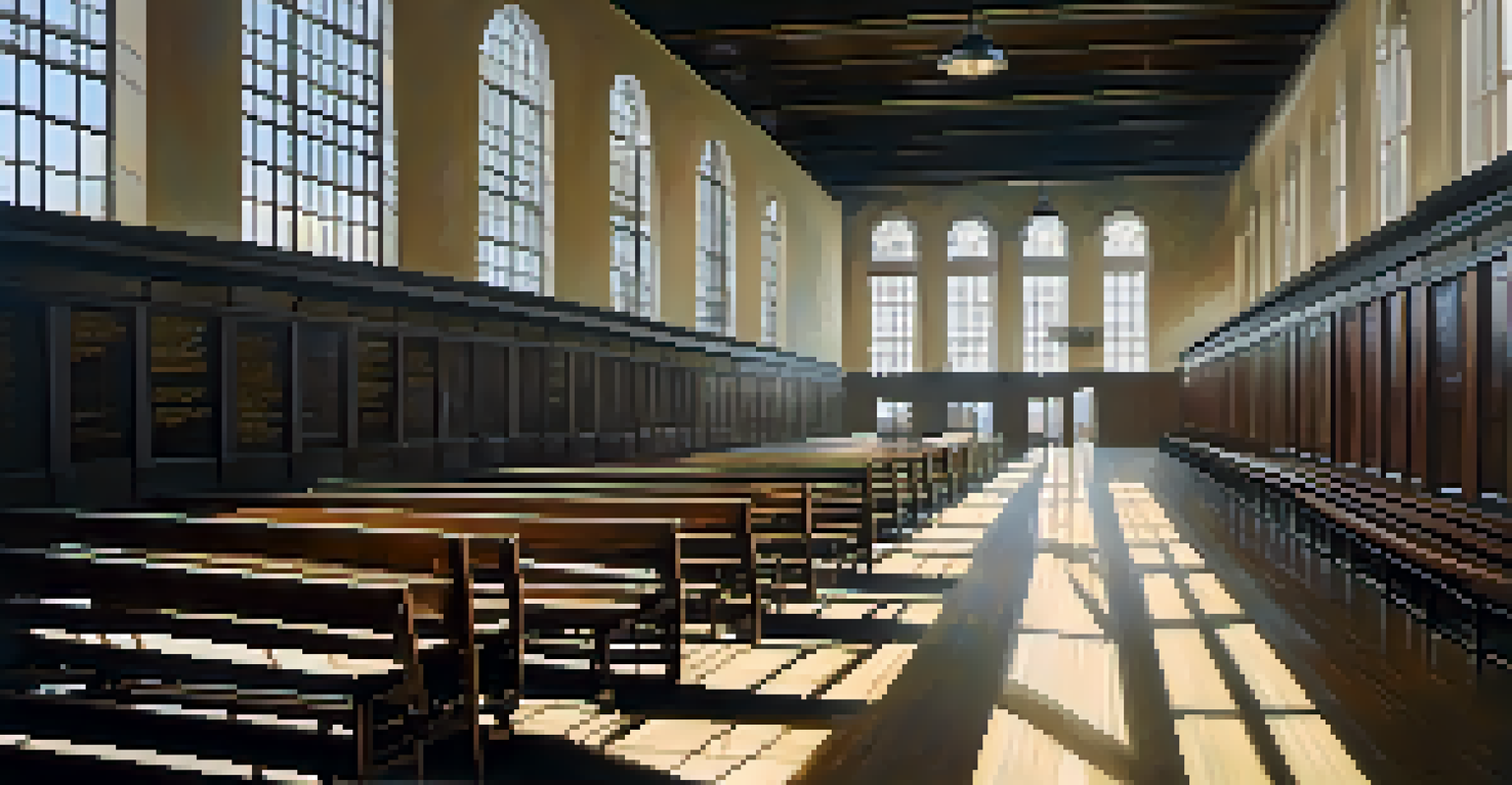Interior view of the Great Hall at Ellis Island with sunlight, wooden benches, and artifacts that reflect the immigrant experience.