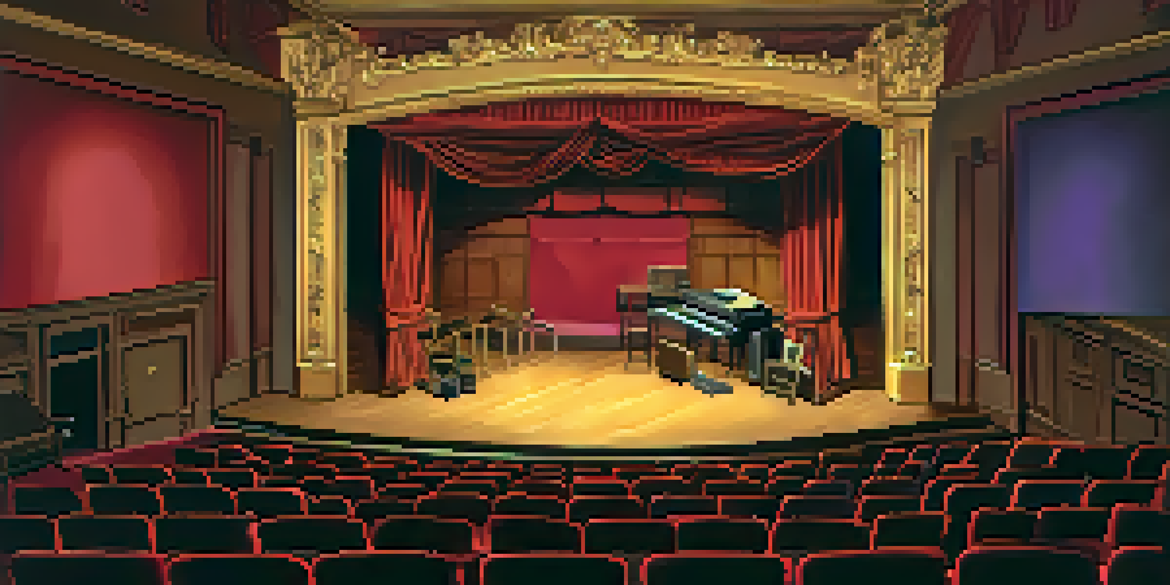 Interior of a small Off-Broadway theater with a diverse audience and warm lighting.