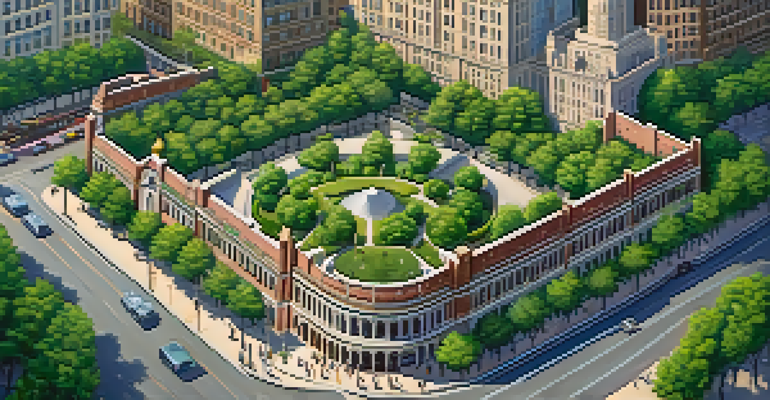 Aerial view of the Grand Concourse in the Bronx, showcasing Art Deco architecture and bustling urban life.