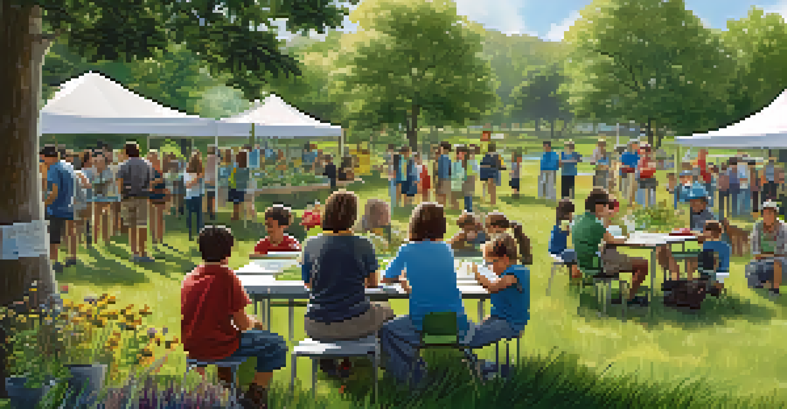 A community workshop in a park focused on native plants and pollinators, with participants learning and interacting with educators.