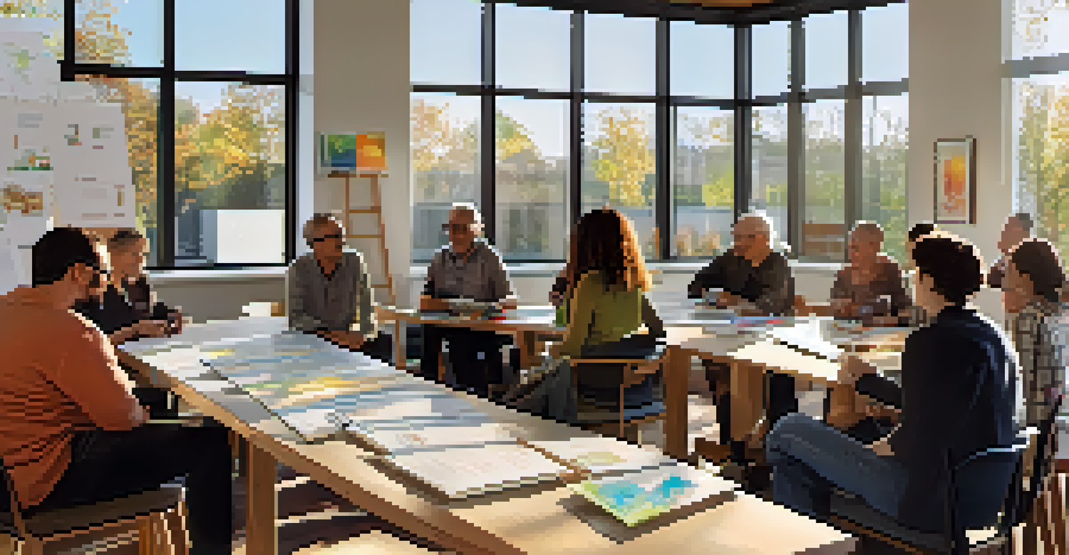 Residents participating in a workshop about Passive House design in a bright room filled with informative posters.