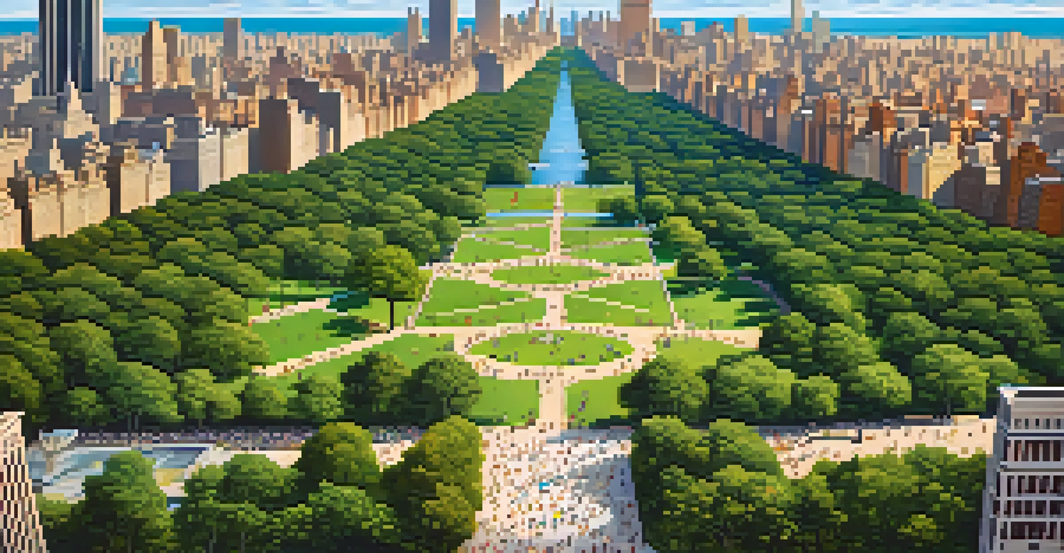 An aerial view of Central Park in New York City, bustling with people enjoying outdoor activities.