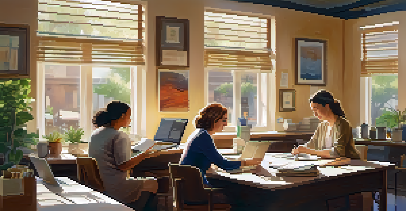 A woman training her diverse employees in a cozy workspace with sunlight streaming in.