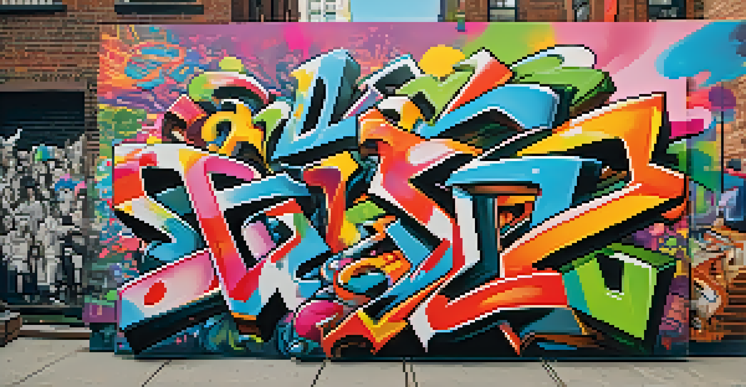 A lively street art festival in Brooklyn showcasing various graffiti art pieces in an open-air gallery.