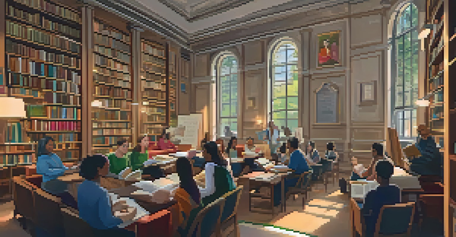 A cozy reading corner in a New York library, with a diverse group participating in a language learning workshop.