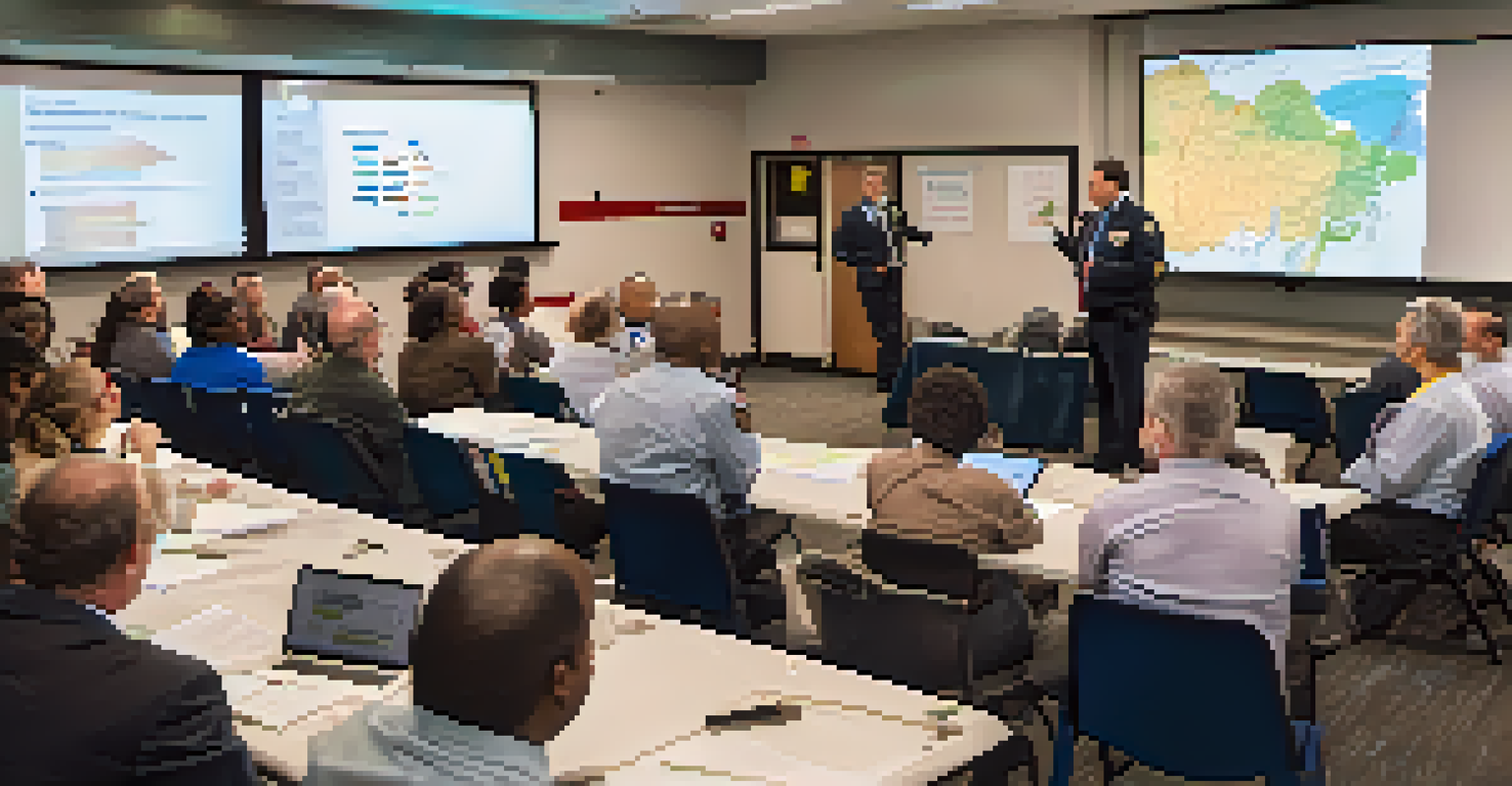 An official from NYC Emergency Management Department explaining crisis communication strategies to engaged residents in a town hall meeting.