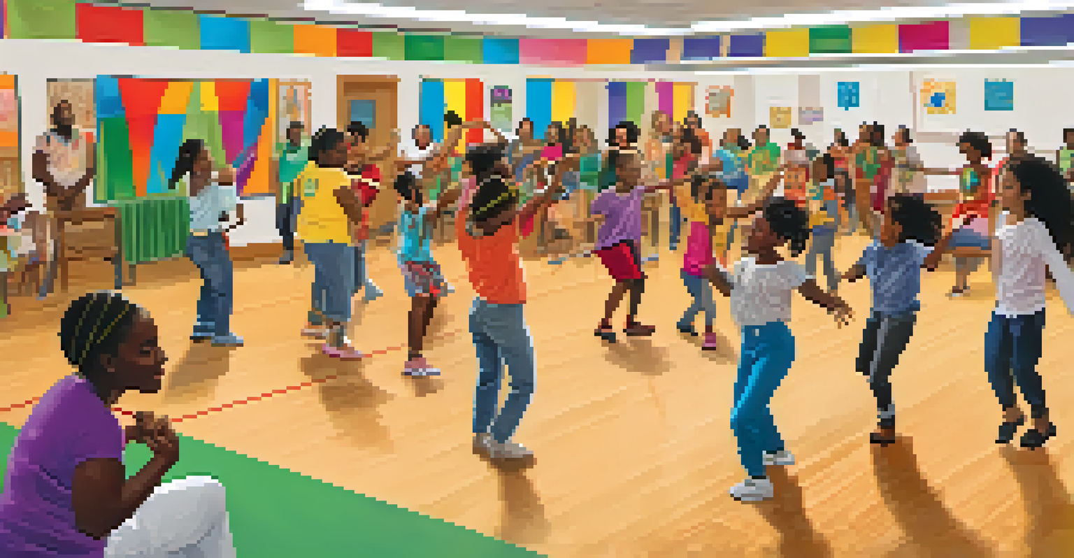 A community center workshop in NYC where participants are learning traditional Caribbean dance with an instructor.