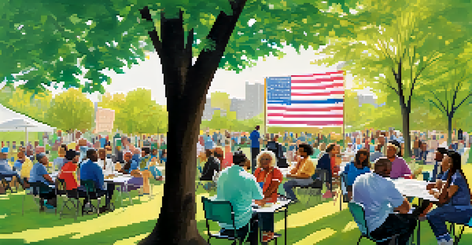 Residents participating in a community engagement meeting in an NYC park, discussing infrastructure plans for affordable housing in a vibrant setting.