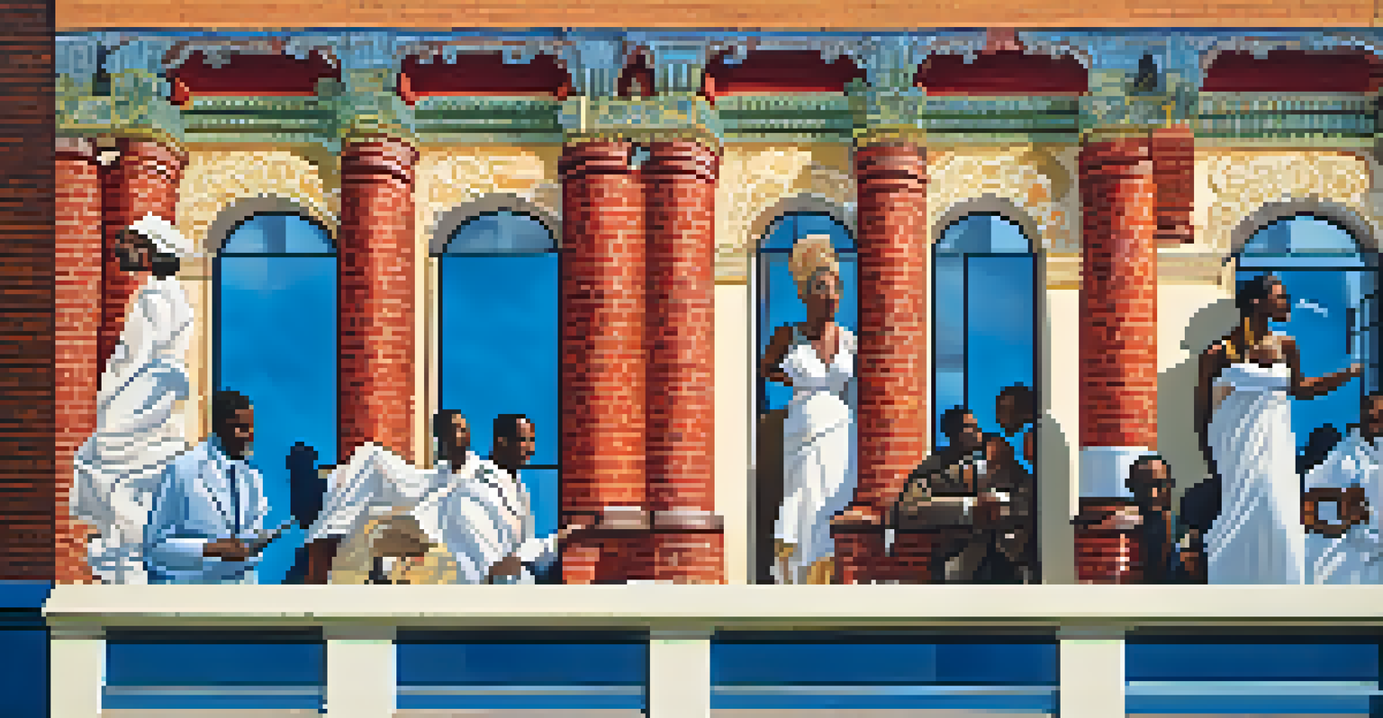 A vibrant mural in Harlem featuring figures from the Harlem Renaissance with bold colors.