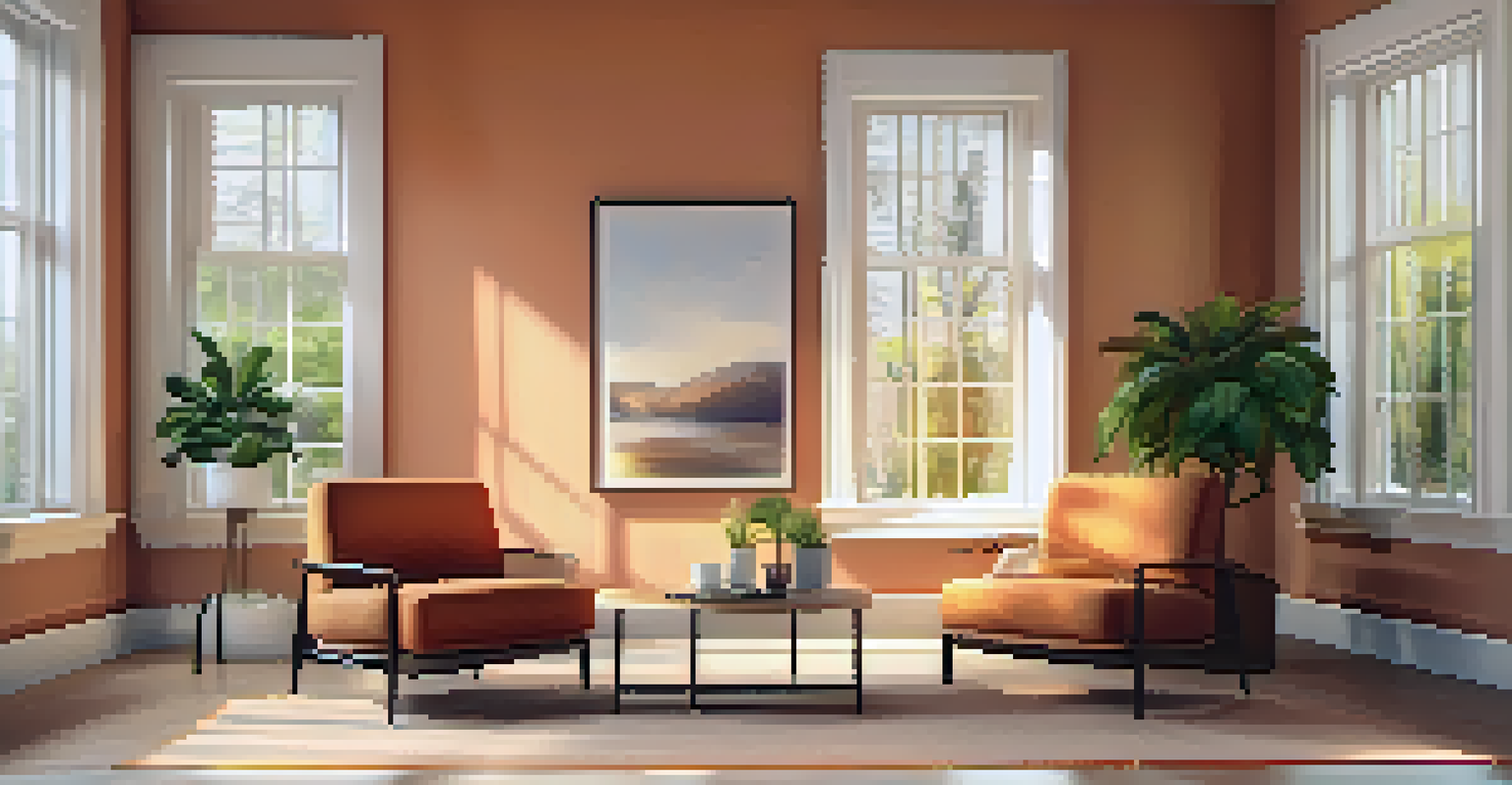 A cozy counseling room with two chairs and a small coffee table, filled with natural light, designed for discussions about mental health and substance abuse.