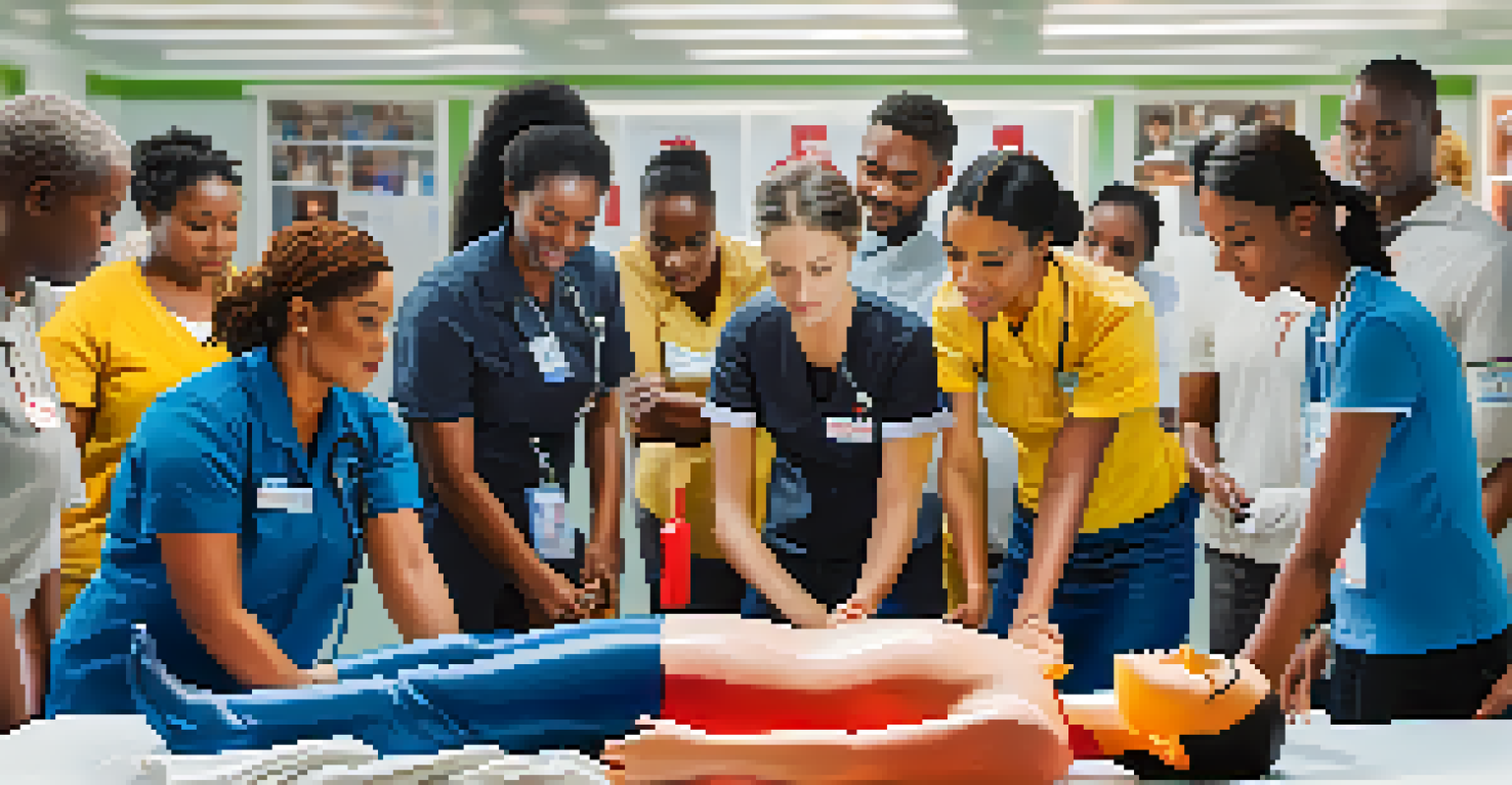 Community members learning basic first aid techniques during a workshop led by crisis response team members.