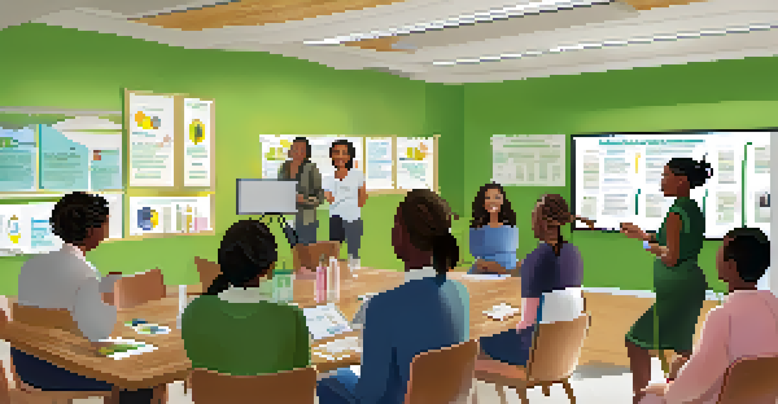 A community health workshop with diverse participants and a facilitator in a bright indoor setting.