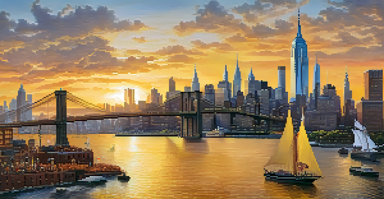 A vibrant view of post-Revolutionary War New York City with iconic landmarks, celebrating freedom and resilience.