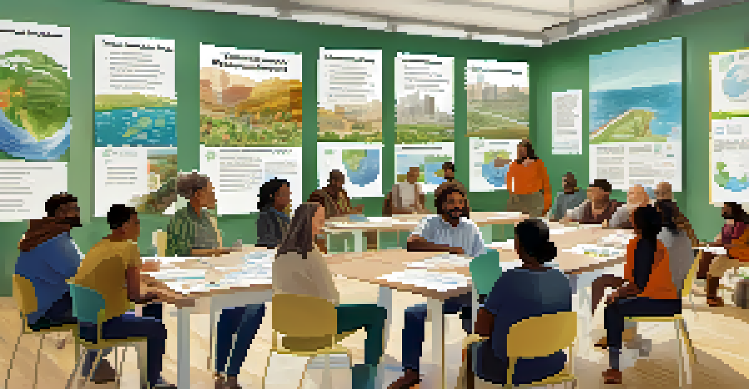 Residents participating in a community workshop on climate resilience, sharing ideas and discussing strategies in a bright room.