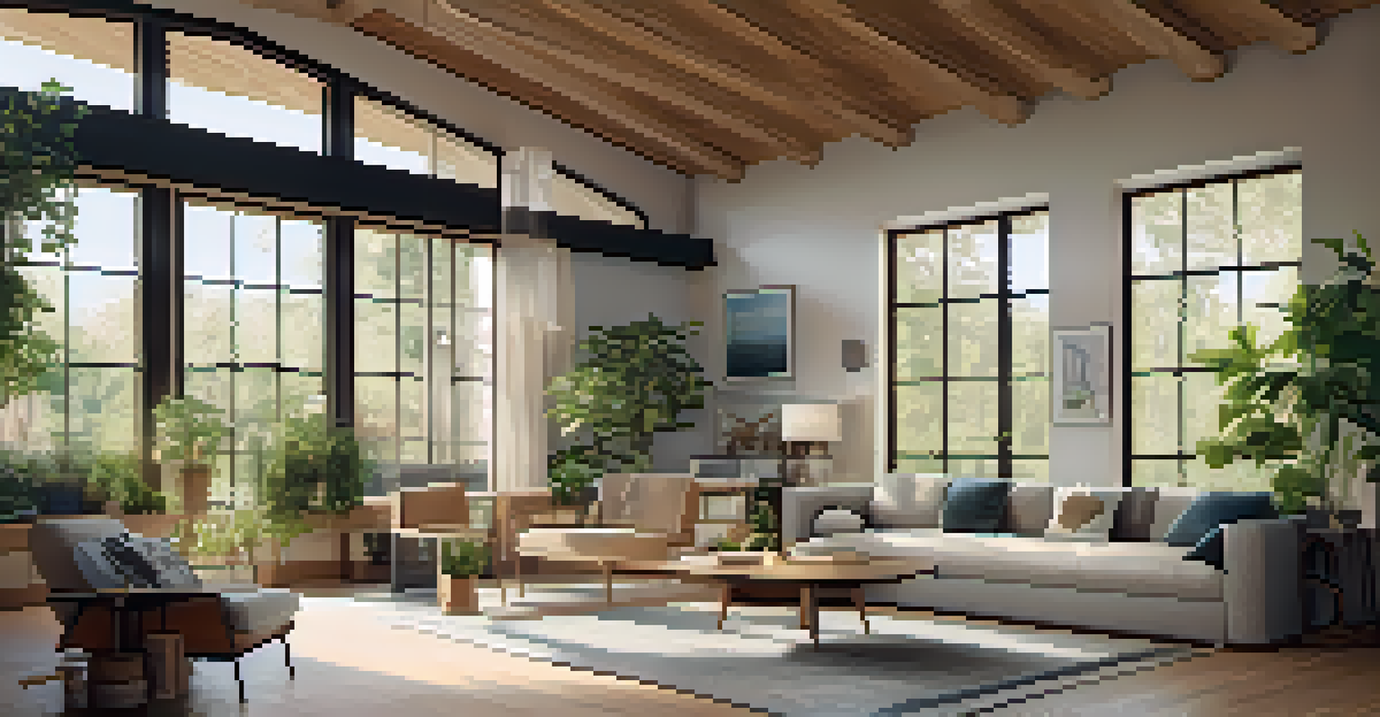 A modern living space filled with plants and energy-efficient appliances, bathed in natural light.