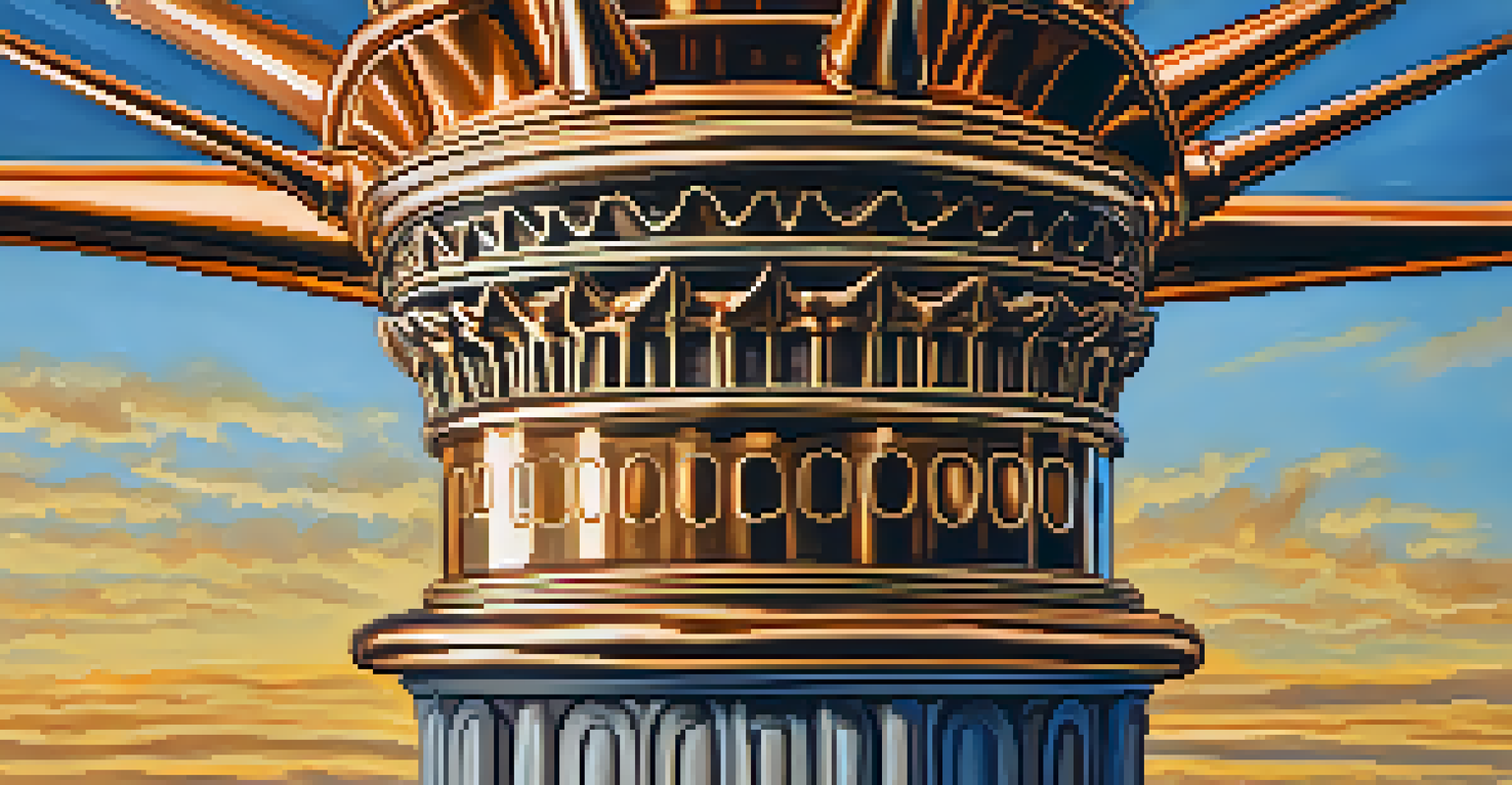 A close-up view of the Statue of Liberty's torch against a blue sky, emphasizing the details of the flame and copper texture.