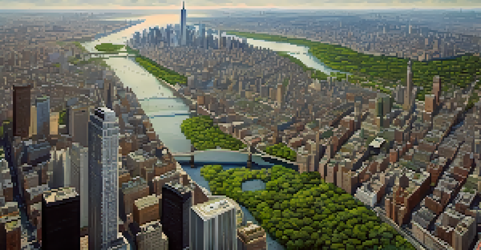 An aerial perspective of New York City showing urban and watershed areas side by side.