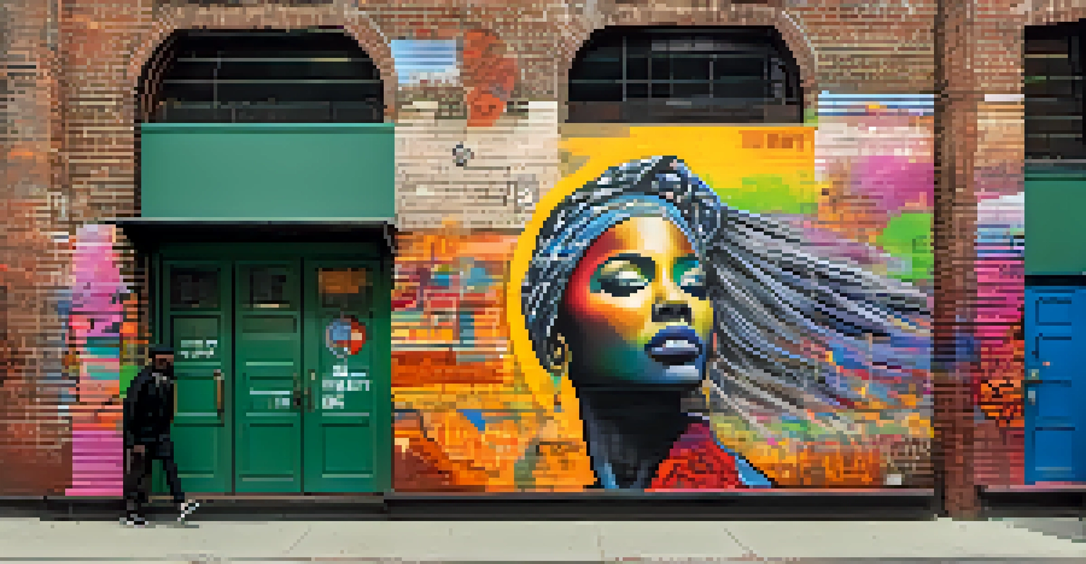 A mural on the Lower East Side depicting unity and resistance, featuring bold colors and powerful imagery against a brick wall.