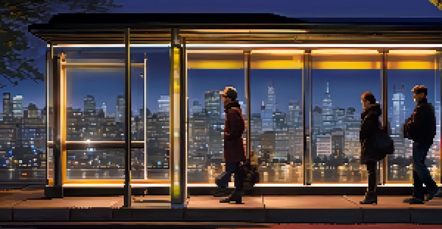 A digital display board at a bus stop showing real-time arrival information in a city.