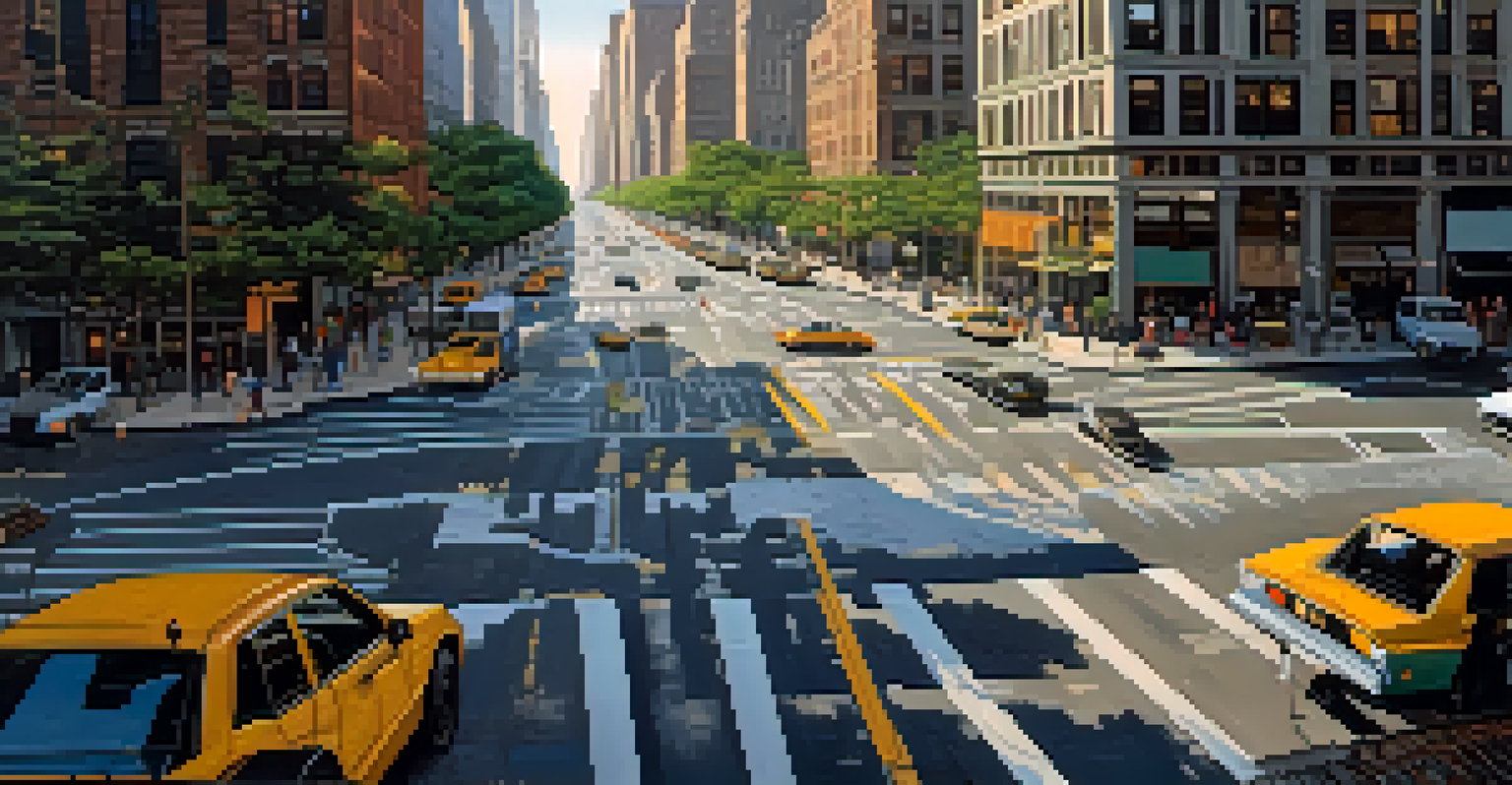 Aerial view of New York City roads with visible potholes and cracks, showing vehicles navigating through the damaged streets.