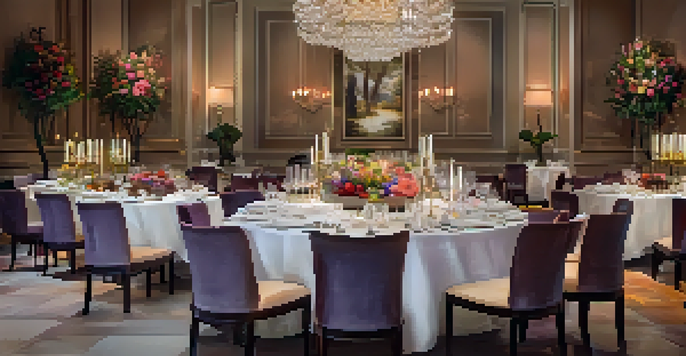 An elegantly set dining table at a Michelin-starred restaurant, showcasing exquisite dishes, crystal glassware, and a warm ambiance.