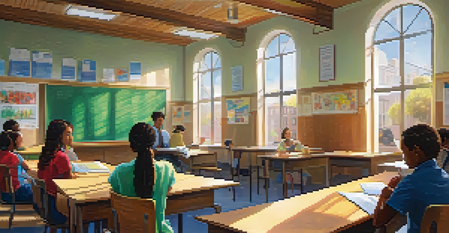 Students participating in a classroom debate, with one young woman presenting her argument confidently.