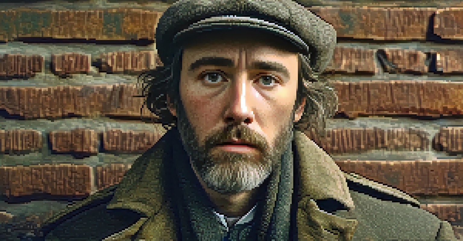 A close-up portrait of a weary Irish immigrant man during the Draft Riots of 1863, showcasing his emotional strain.