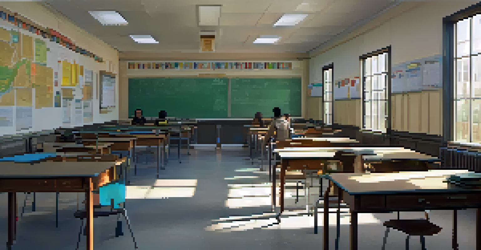 A split image showing a vibrant, well-funded classroom on the left and a dull, overcrowded underfunded classroom on the right, illustrating funding disparities.