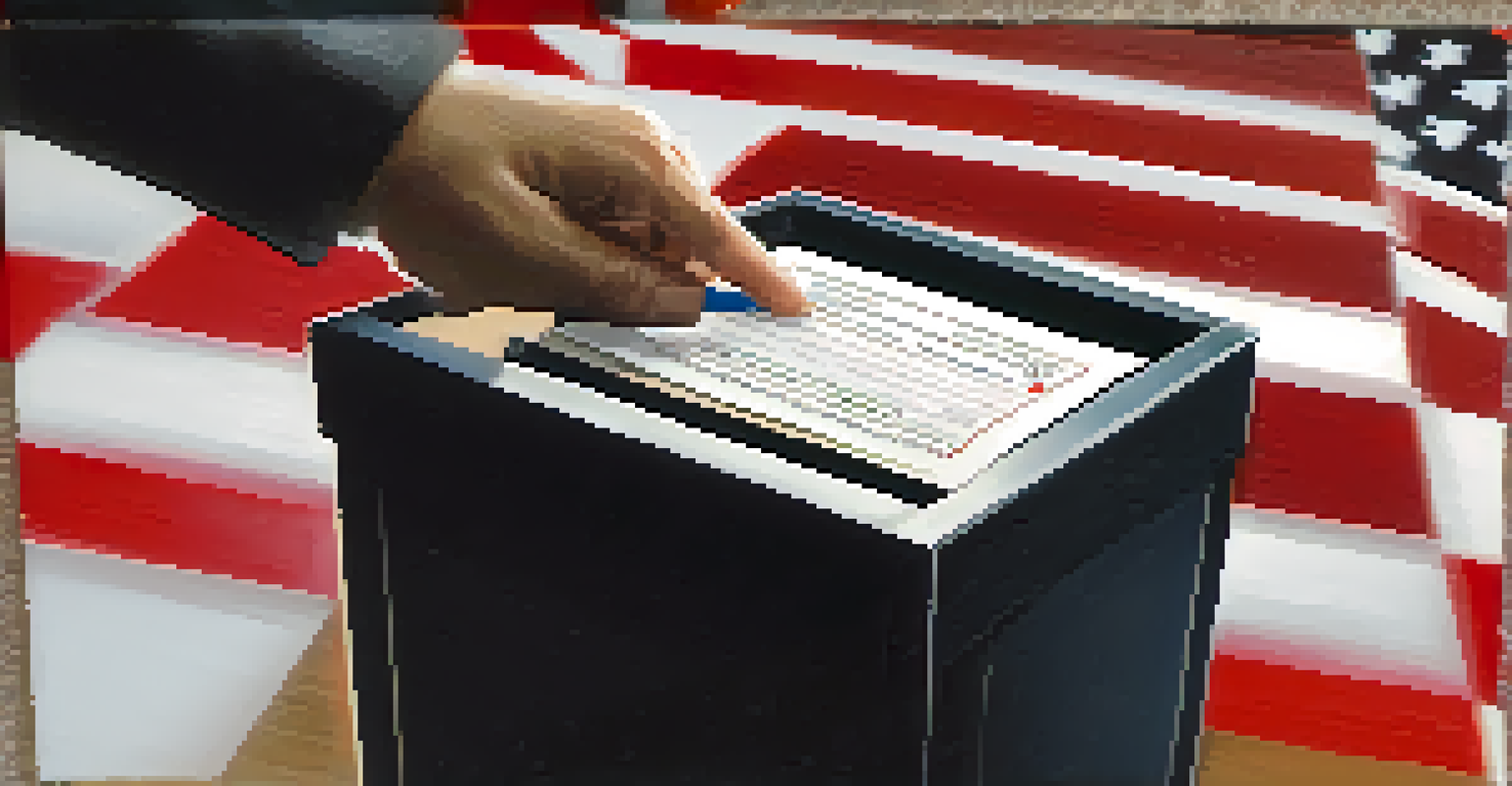A close-up of a hand casting a ballot into a red voting box, highlighting the importance of voting.