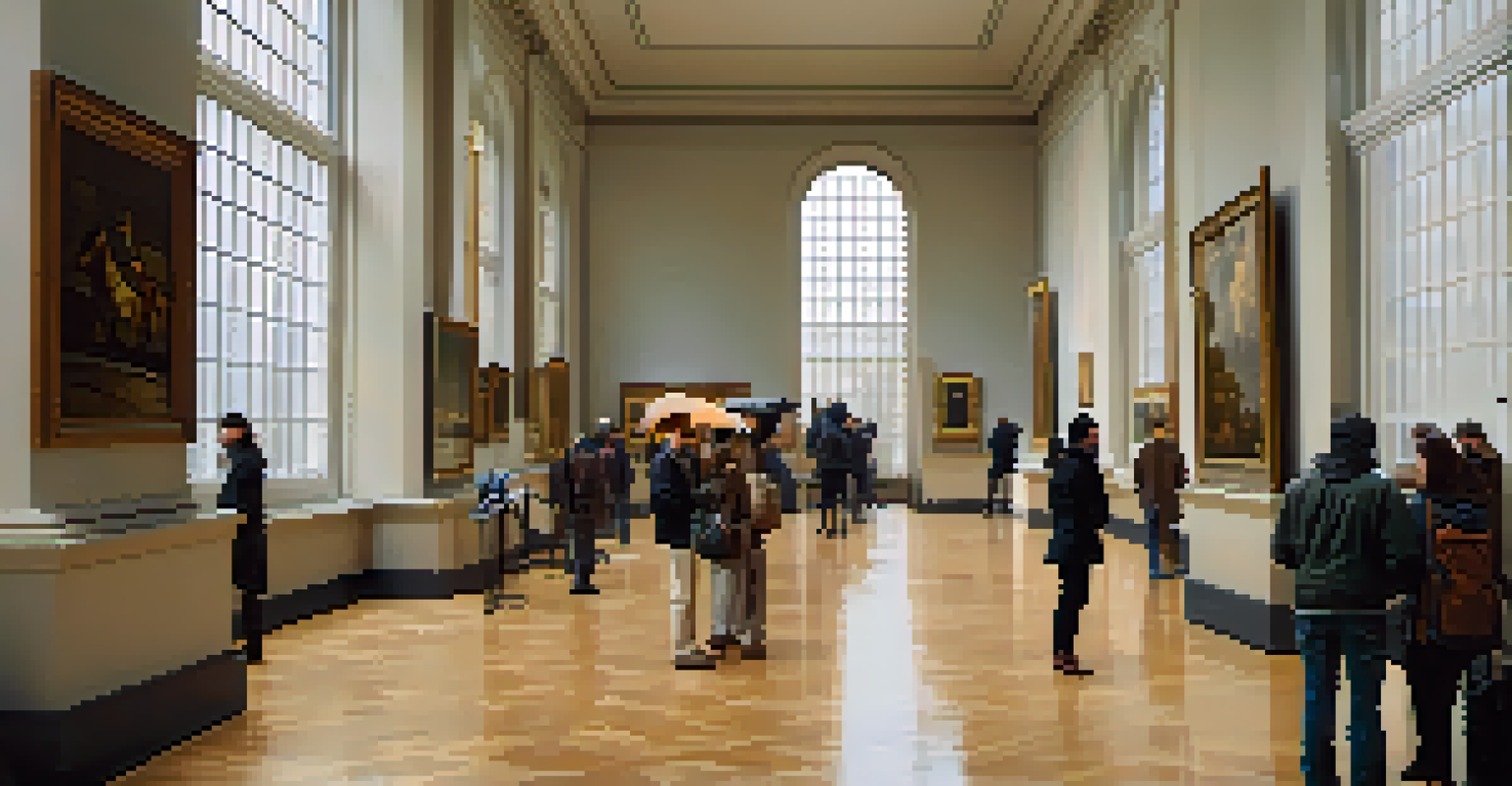 Visitors admiring art inside the Metropolitan Museum of Art on a rainy day.