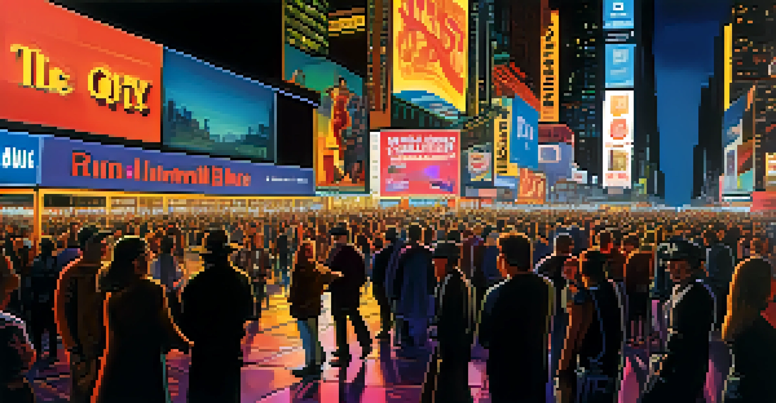 Night scene of Times Square with bright billboards and busy streets.