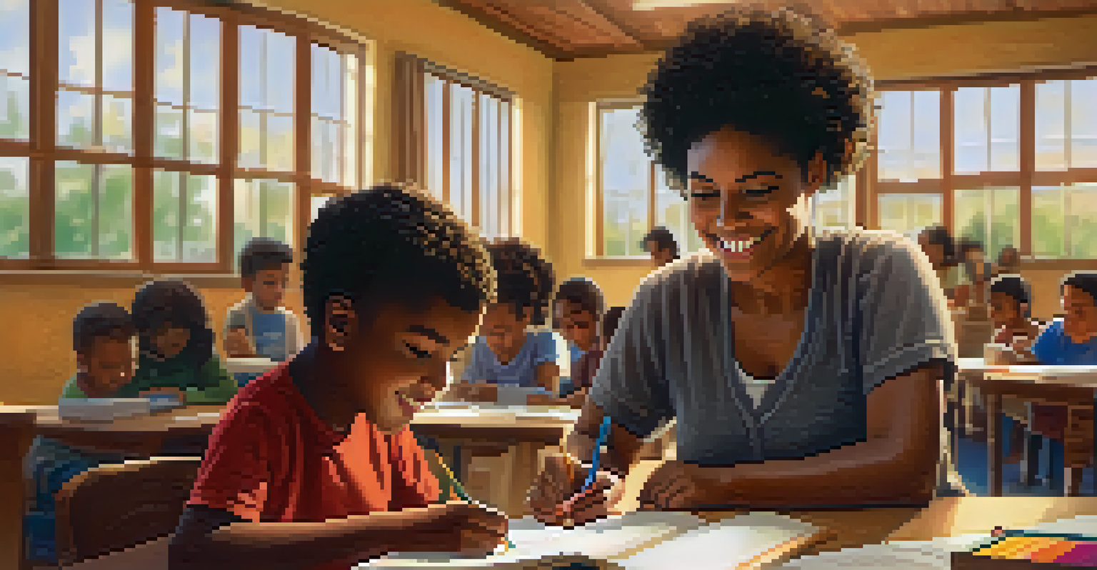 A volunteer assisting a child with homework in a cozy community center, surrounded by books, with warm lighting creating a nurturing atmosphere.