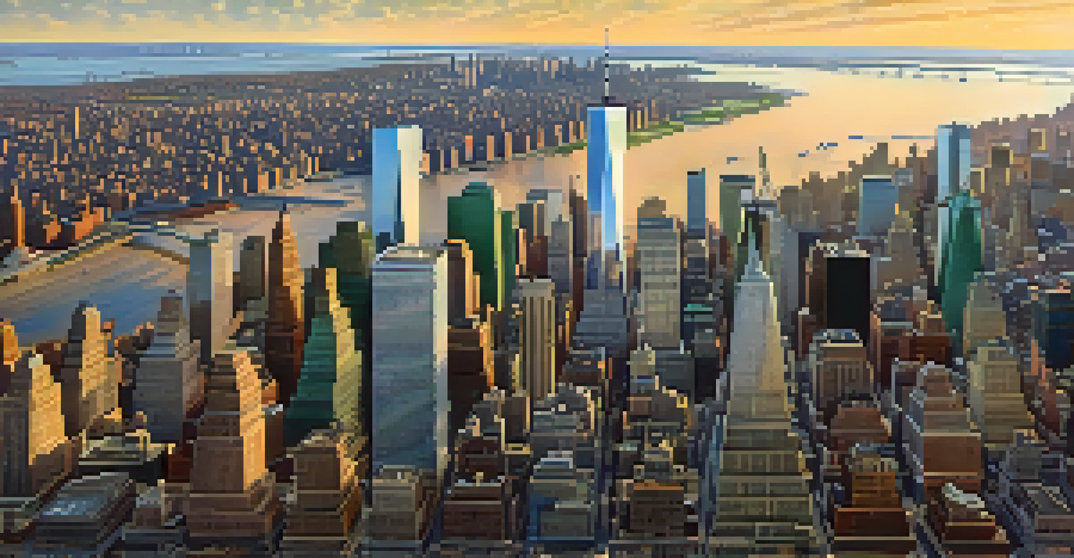 Aerial view of Lower Manhattan with One World Trade Center, showcasing the cityscape and Hudson River under sunlight.