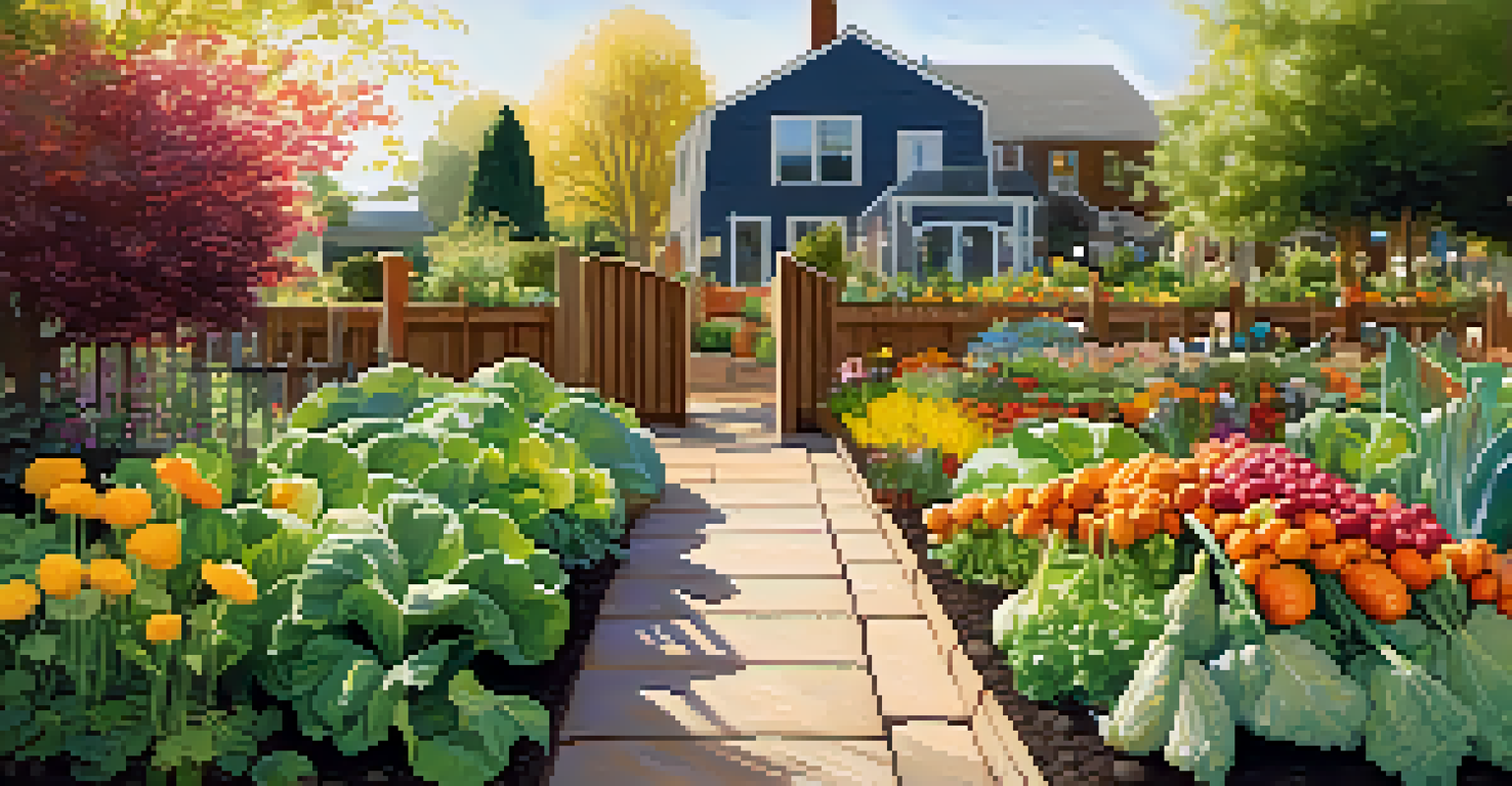 Close-up of a community garden with vegetables and flowers, surrounded by a wooden fence.