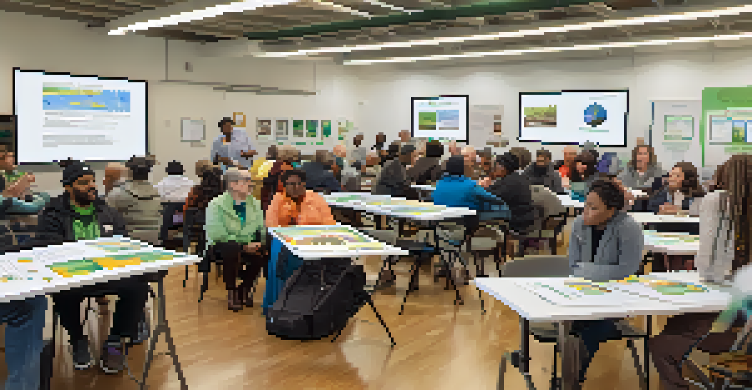 A community workshop on renewable energy with diverse participants learning and interacting.