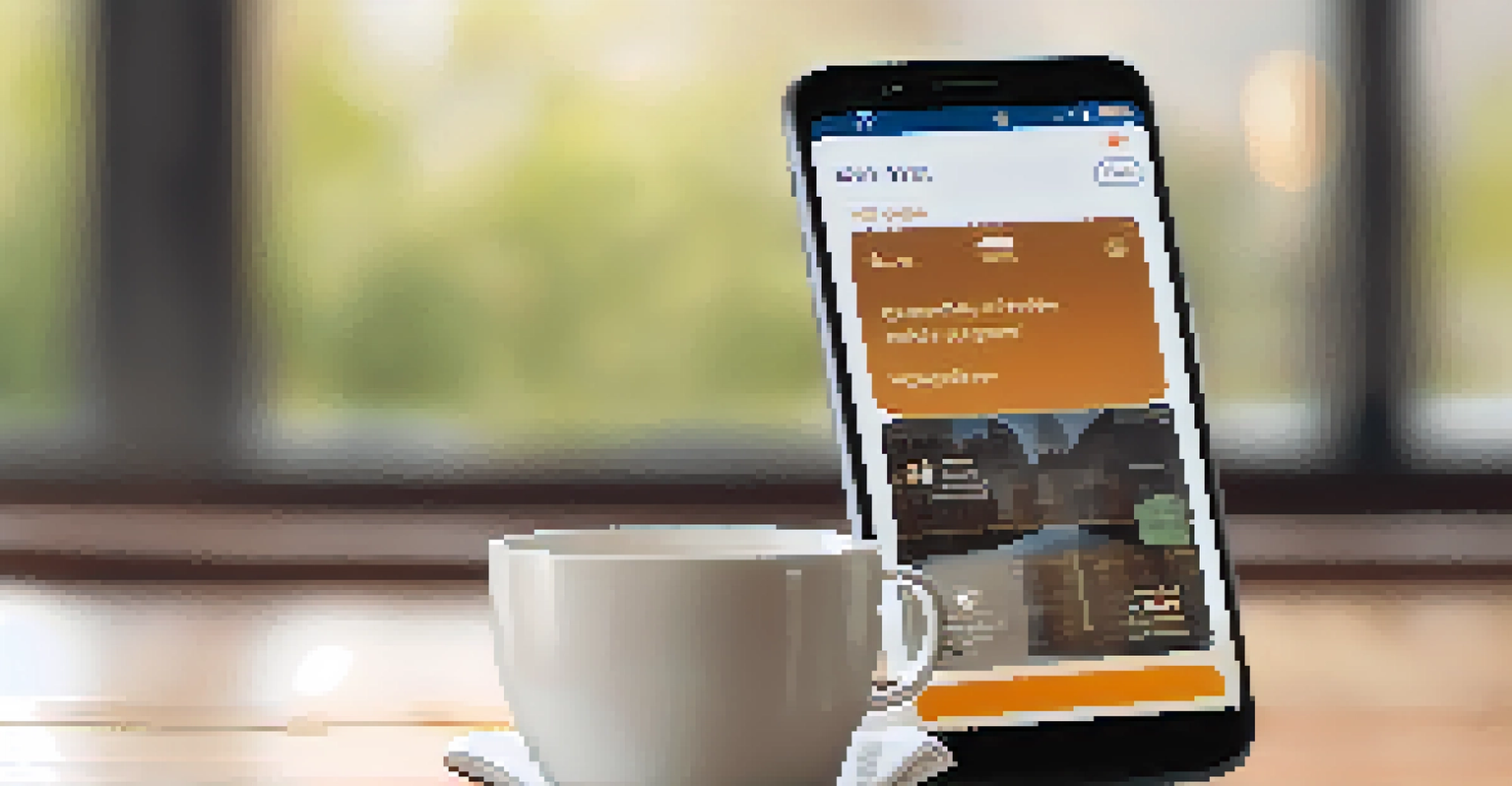 A close-up of a smartphone showing the NYC Well app for mental health support, with a coffee cup in the background and warm sunlight.