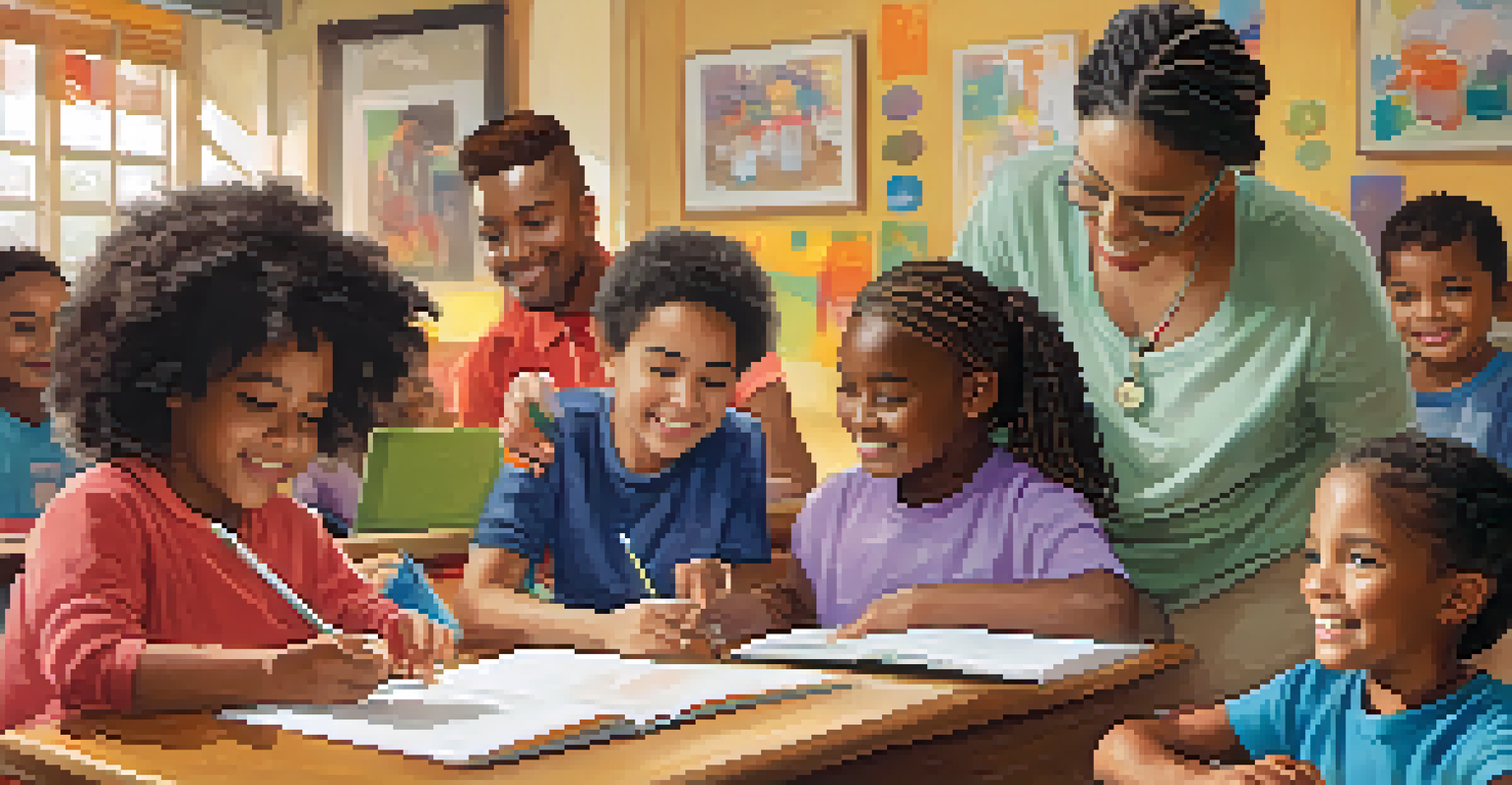 Volunteers teaching children in a community center, showcasing a supportive learning environment.