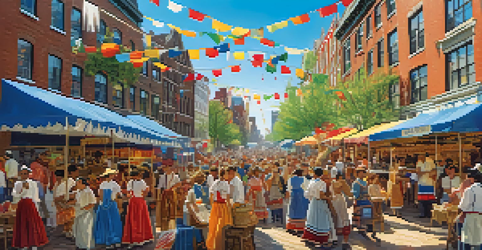 A lively cultural festival in New Amsterdam, highlighting the diversity of settlers through music and dance.